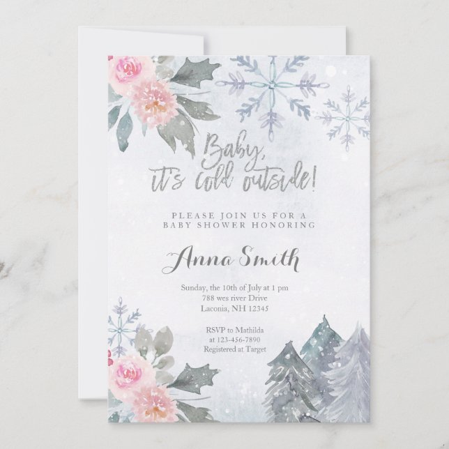 Floral Snowflakes Winter Baby Shower Invitation (Front)