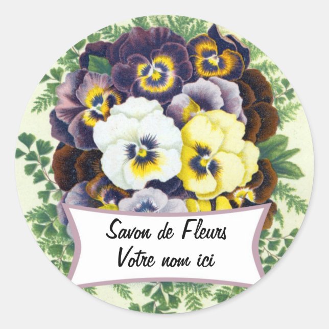 Floral soap cosmetics perfume sticker with pansies (Front)