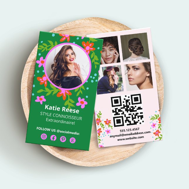 Floral Social Media Photo Grid, QR Code Business Card (Creator Uploaded)