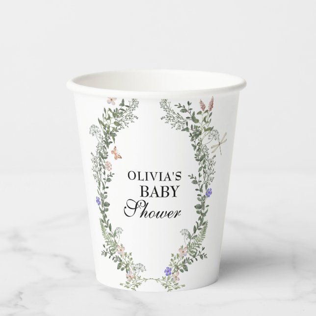 Floral Soft Green Lush Gender Neutral Baby Shower  Paper Cups (Front)