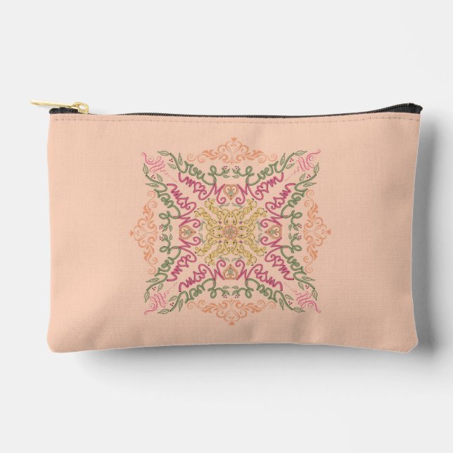 Floral Soft peach kaleidoscopic Script Best Mom Accessory Pouch (Front)