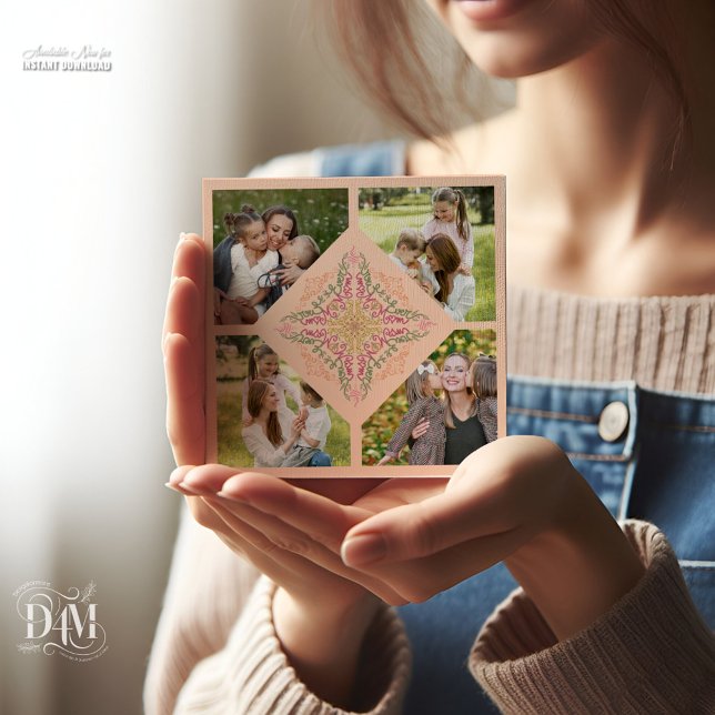 Floral Soft peach kaleidoscopic Script Best Mom  Holiday Card (Creator Uploaded)