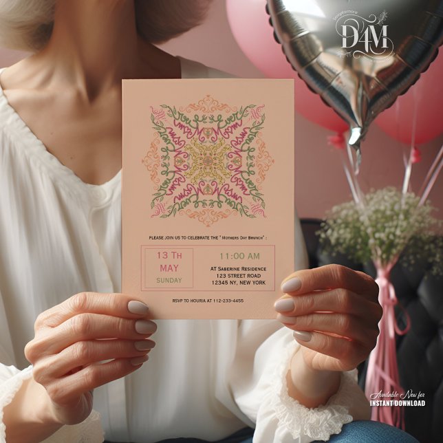 Floral Soft peach kaleidoscopic Script Best Mom  Invitation (Creator Uploaded)