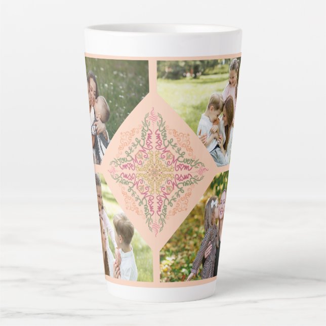 Floral Soft peach kaleidoscopic Script Best Mom  Latte Mug (Front)