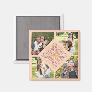 Floral Soft peach kaleidoscopic Script Best Mom Magnet
