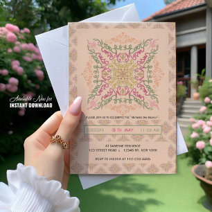 Floral Soft peach kaleidoscopic Script Best Mum  Invitation