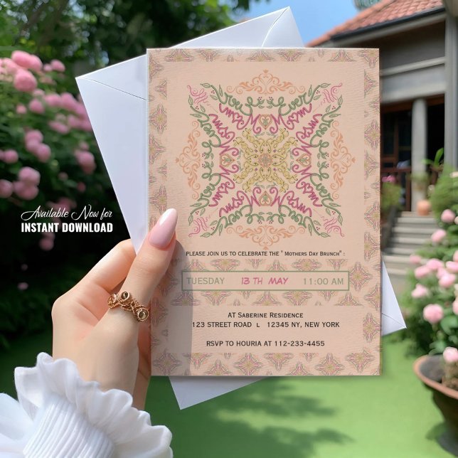 Floral Soft peach kaleidoscopic Script Best Mum  Invitation (Creator Uploaded)