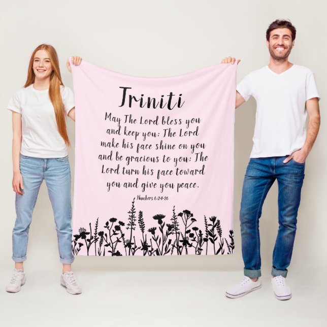 Floral Soft Pink Custom Baby Name Blessing Prayer  Fleece Blanket (In Situ)