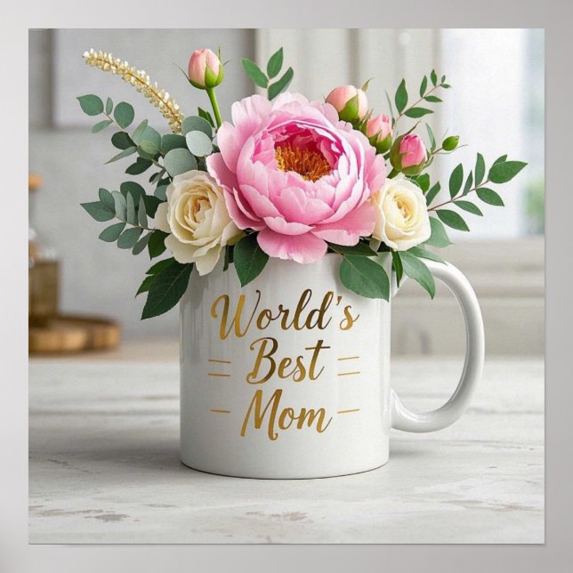 Floral Soft watercolor bouquet (peonies, roses) Poster (Front)