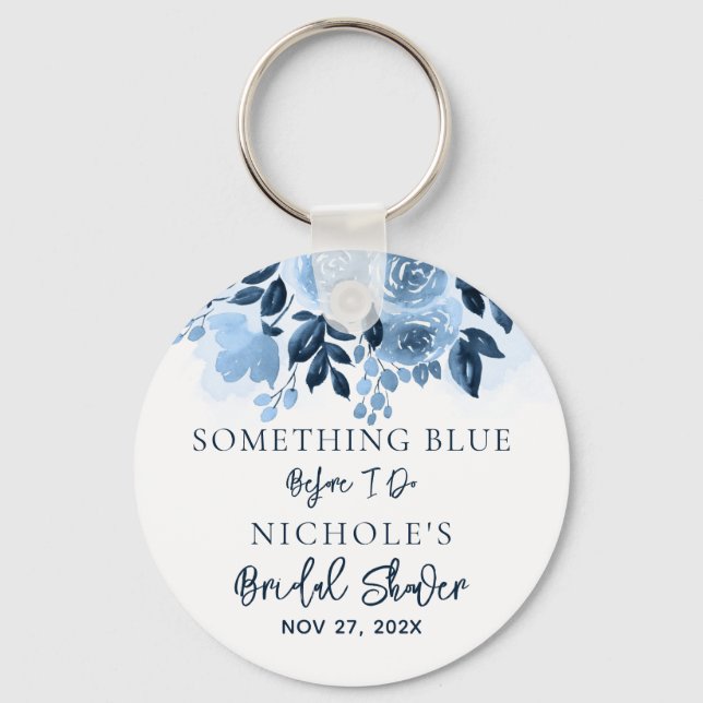 Floral Something Blue Before I Do Bridal Shower Key Ring (Front)