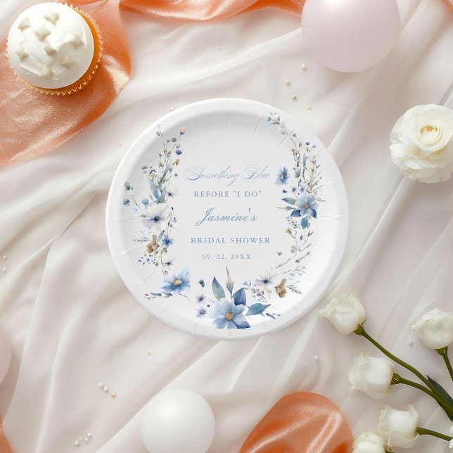 Floral Something blue before i do Bridal Shower Paper Plate (Creator Uploaded)