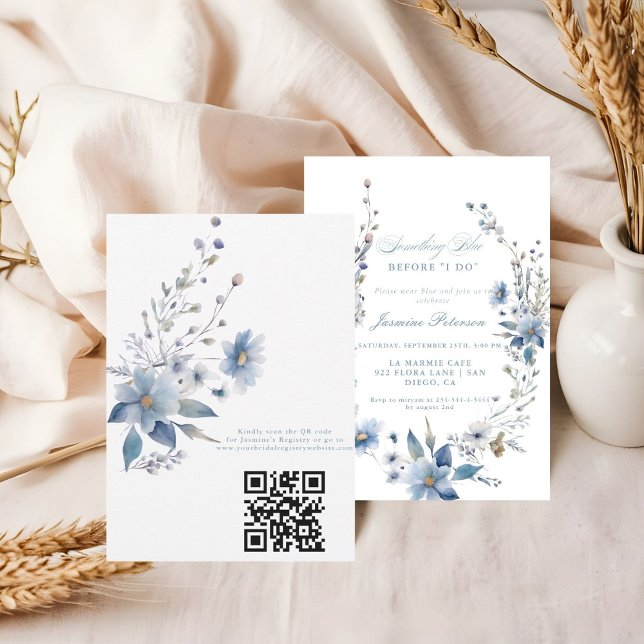 Floral Something blue before i do QR Bridal Shower Invitation (Creator Uploaded)