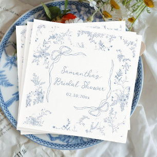 Floral Something Blue Bow Bridal Shower Napkin