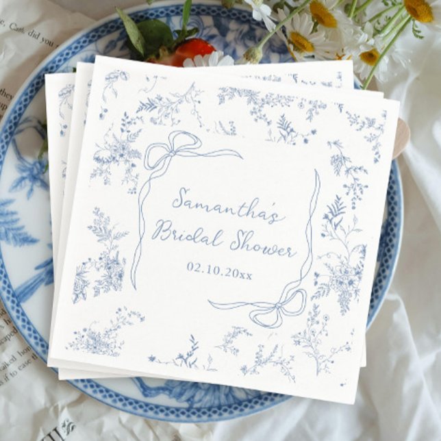 Floral Something Blue Bow Bridal Shower Napkin (Creator Uploaded)