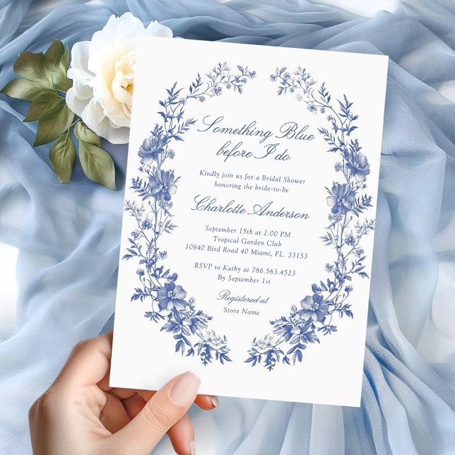 Floral Something Blue Bridal Shower  Invitation (Creator Uploaded)