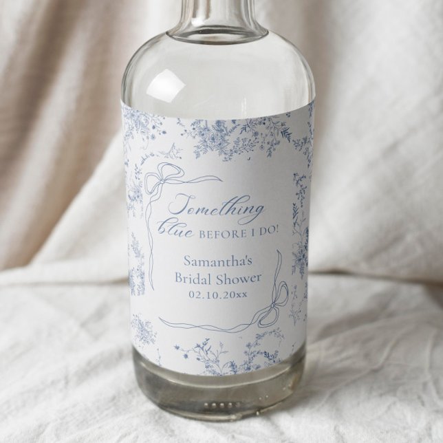 Floral Something Blue Bridal Shower Liquor Bottle Label (Creator Uploaded)