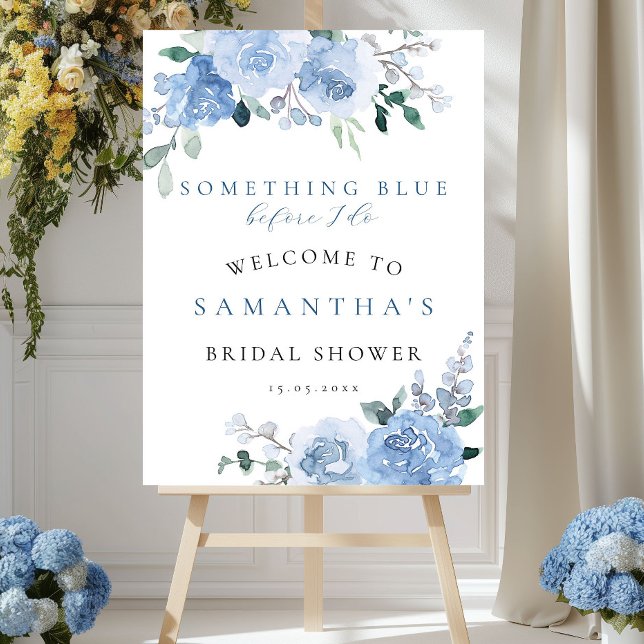 Floral Something Blue Bridal Shower Welcome Sign (Creator Uploaded)