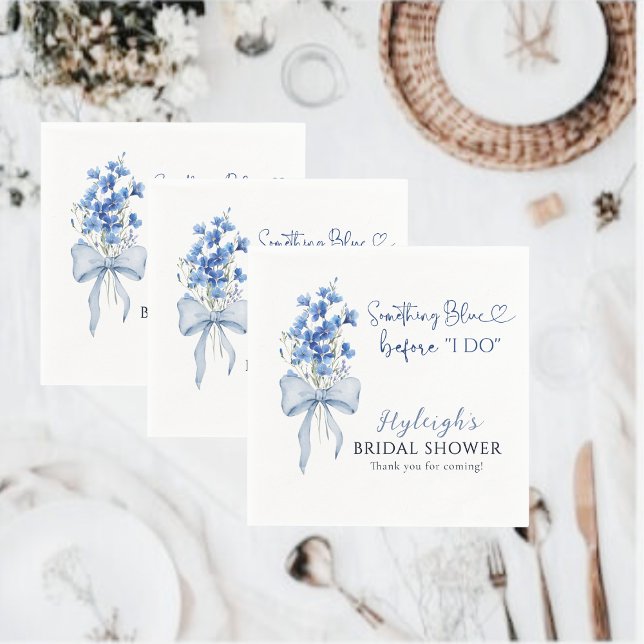 Floral Something Blue Ribbon Bridal Shower        Napkin (Creator Uploaded)