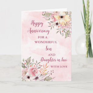 Floral Son & Daughter in Law Wedding Anniversary Card