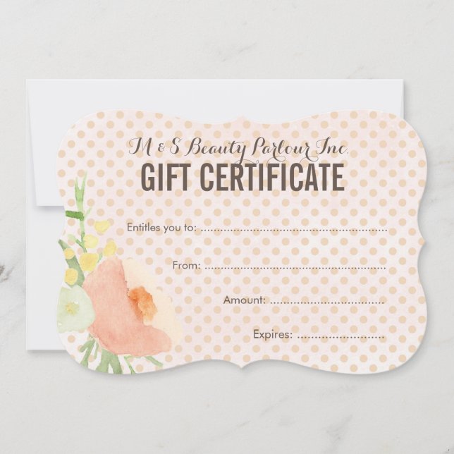 Floral Spa Beautician Gift Certificate Template (Front)