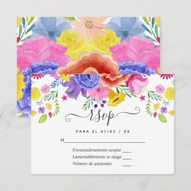 Floral Spanish Fiesta Wedding RSVP Card (Front/Back)