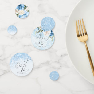 Floral Sparkles Sweet Sixteen Blue ID912 Confetti