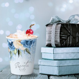 Floral Sparkles Sweet Sixteen BlueID912 Paper Cups