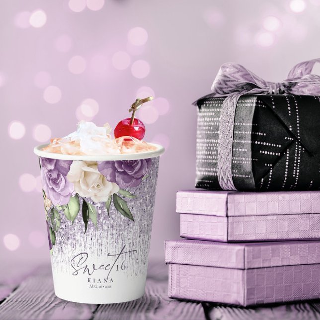 Floral Sparkles Sweet Sixteen Mauve ID912 Paper Cups (Creator Uploaded)