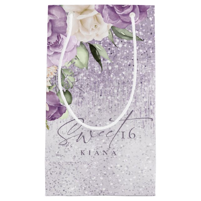 Floral Sparkles Sweet Sixteen Mauve ID912 Small Gift Bag (Front)