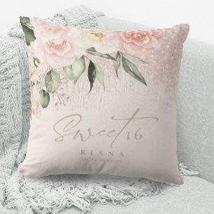 Floral Sparkles Sweet Sixteen Rose Gold ID912 Cushion