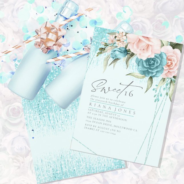 Floral Sparkles Sweet Sixteen Teal ID912 (Creator Uploaded)