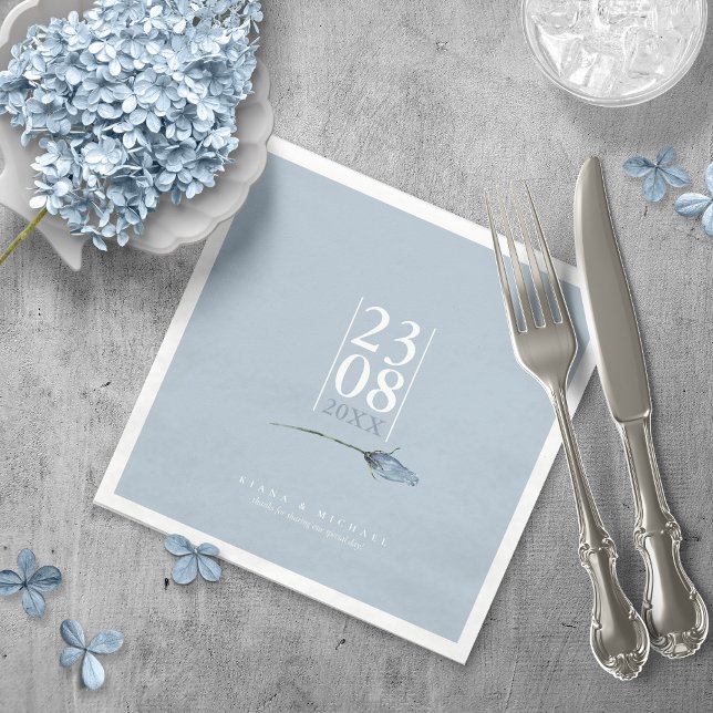 Floral Sparkles Wedding Date Dusty Blue ID889 Napkin (Creator Uploaded)