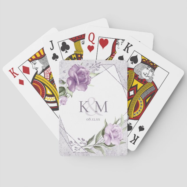 Floral Sparkles Wedding Initials Mauve ID889 Playing Cards (Back)