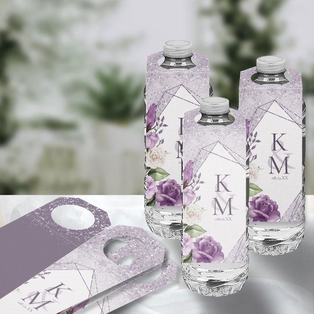 Floral Sparkles Wedding Mauve ID889 Bottle Tag (Front/Back In Situ)
