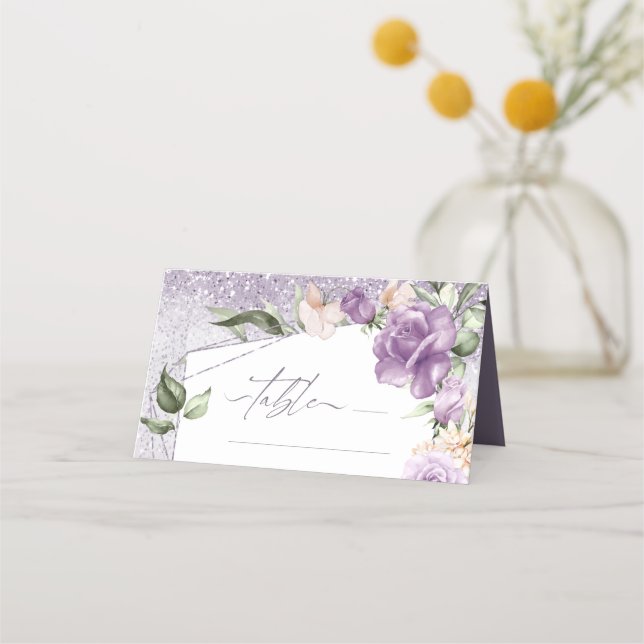 Floral Sparkles Wedding Table Mauve ID889 Place Card (Front)