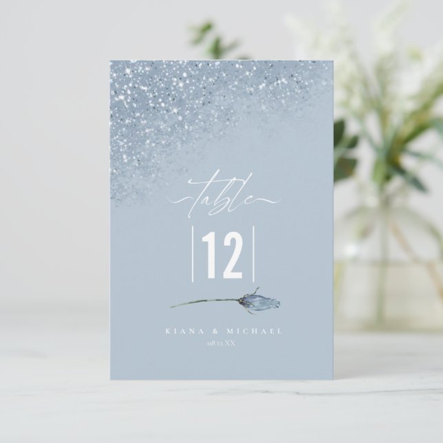 Floral Sparkles Wedding Table Number Blue ID889  (Standing Front)