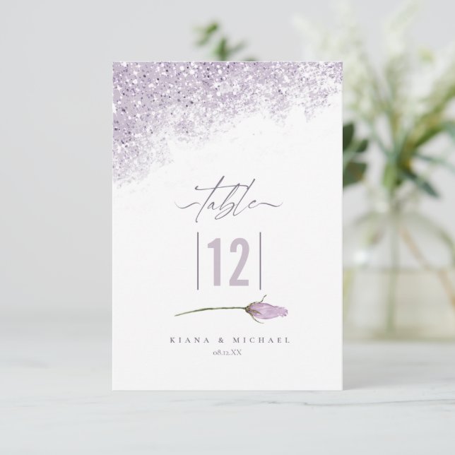 Floral Sparkles Wedding Table Number Mauve ID889  (Standing Front)