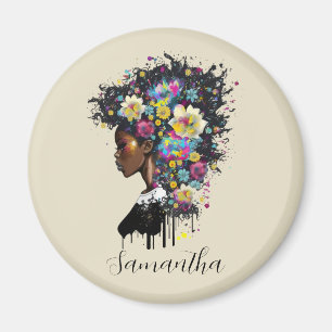 Floral Sparkling African American Woman Magnet