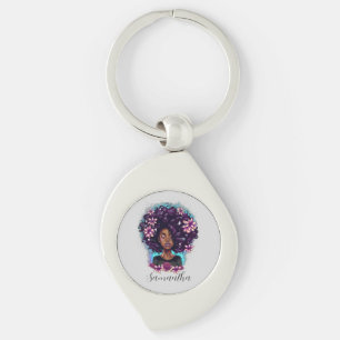Floral Sparkling Afro Woman Key Ring