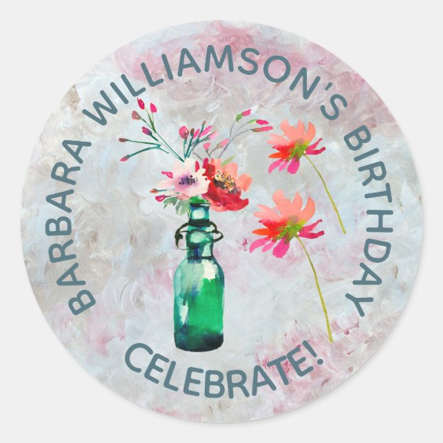 Floral Special Friend Birthday Party Invitation  Classic Round Sticker (Front)
