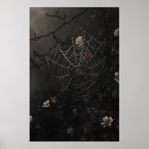 Floral Spider Web Print, Dark Academia Gothic Poster
