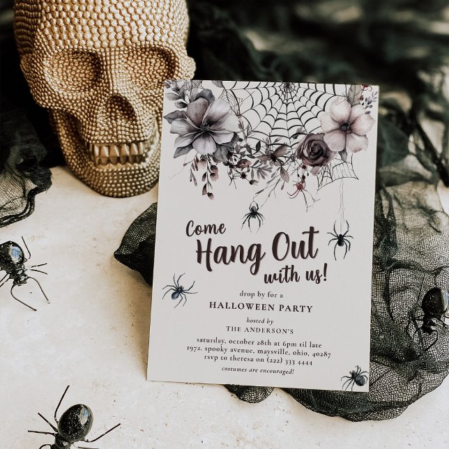 Floral Spiders Come Hang Out Halloween Party Invitation (Creator Uploaded)