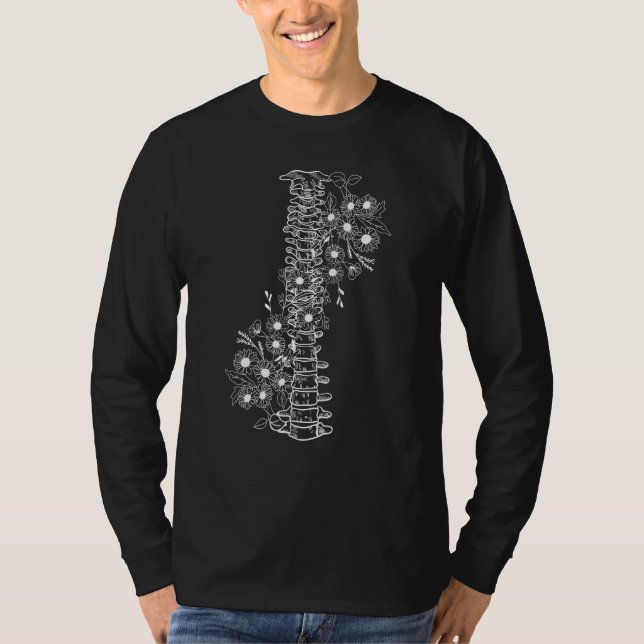 Floral Spinal Cord Human Spine Flower Skull Anatom T-Shirt (Front)