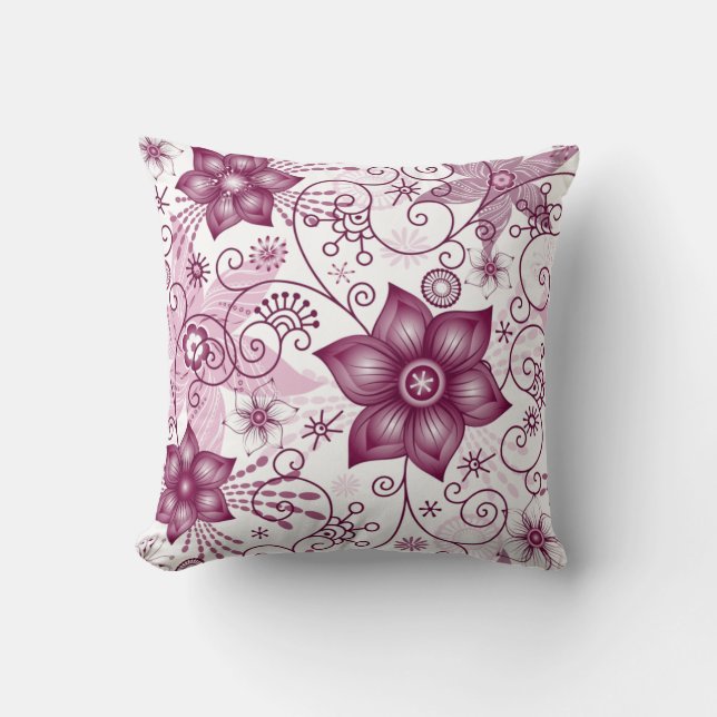 Floral Spiral Pink and White Pattern Cushion (Front)