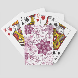 Floral Spiral Pink and White Pattern Playing Cards
