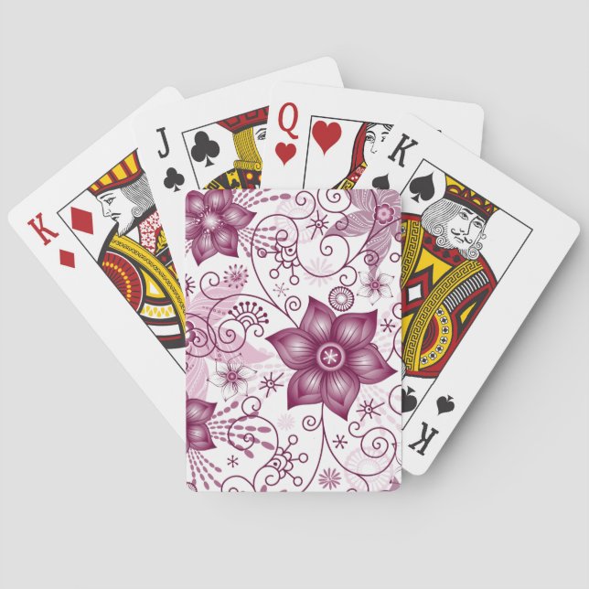 Floral Spiral Pink and White Pattern Playing Cards (Back)