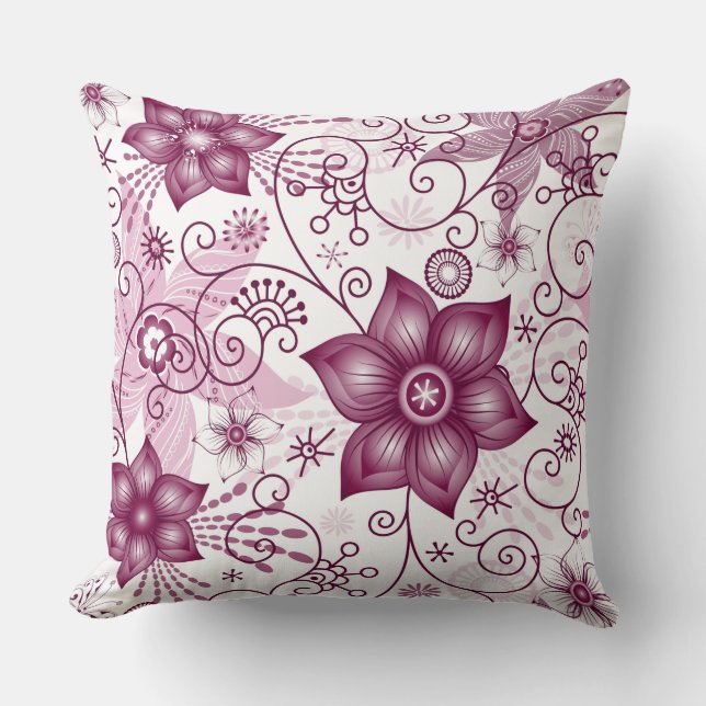 Floral Spiral Pink and White Pattern Throw Pillow (Front)