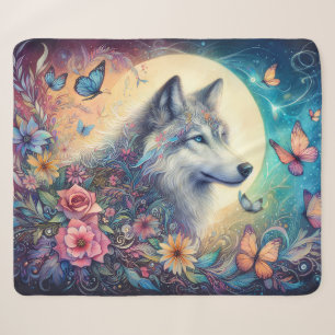 Floral Spirit: The Wolf in Bloom Sherpa Blanket
