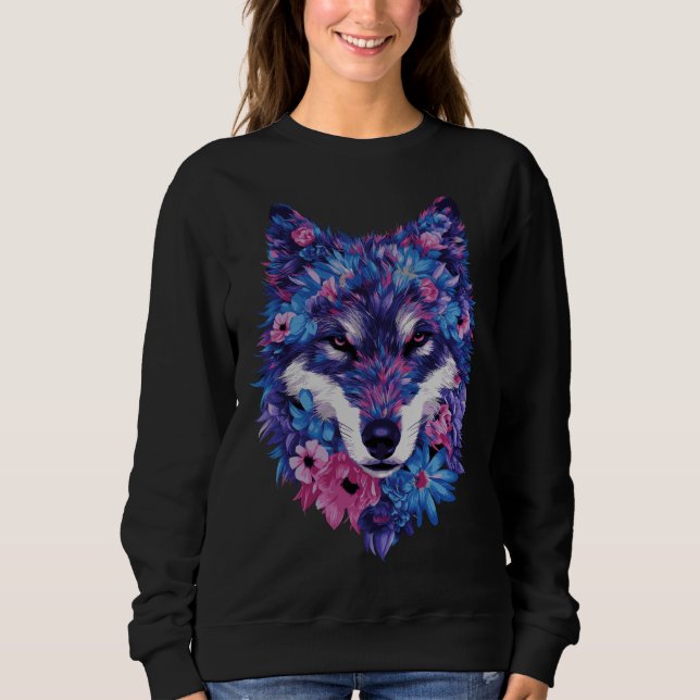 Floral Spirit Wolf – Nature and Strength Sweatshirt (Front)
