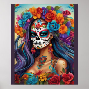 Floral Splendour in Sugar Skull Makeup Poster
